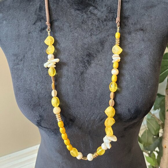 Womens Fashion Yellow Ivory Multiple Beaded Necklace Jewelry with Lobster Clasp - Picture 1 of 6